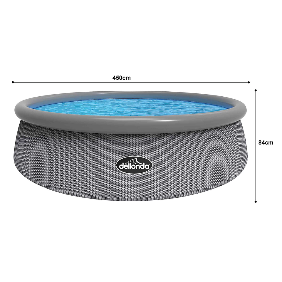 84cm Deep Garden Paddling Bathing & Swimming Pool 15ft Round Grey Rattan - Pump Included - 1089
