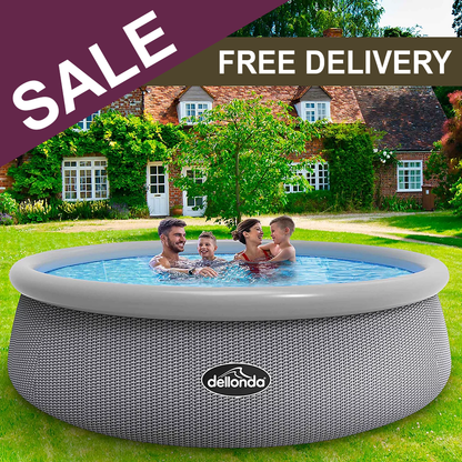 84cm Deep Garden Paddling Bathing & Swimming Pool 15ft Round Grey Rattan - Pump Included - 1089