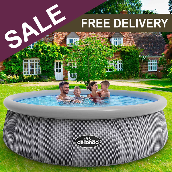 84cm Deep Garden Paddling Bathing & Swimming Pool 15ft Round Grey Rattan - Pump Included - 1089