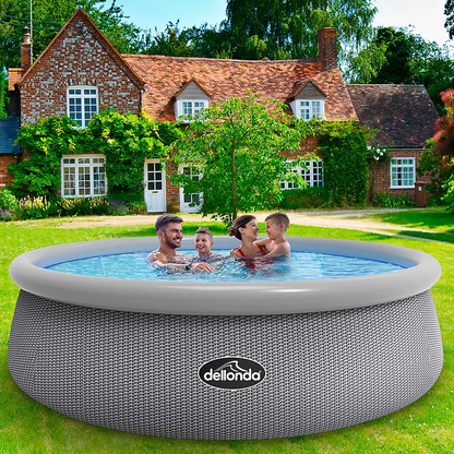 84cm Deep Garden Paddling Bathing & Swimming Pool 15ft Round Grey Rattan - Pump Included - 1089