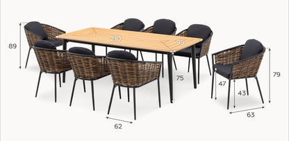 Wicker Bay 8 Seat Cane Rattan Aluminium Dining Set - 1081