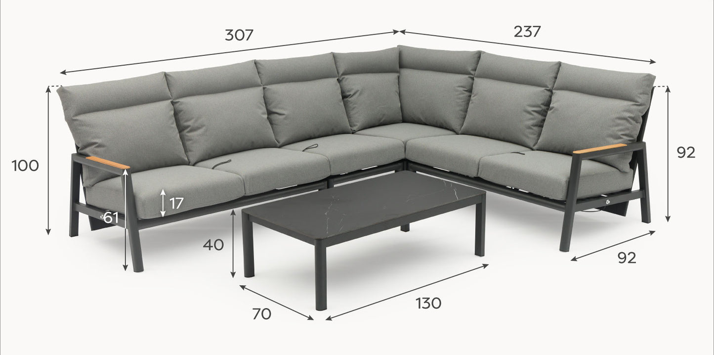 Iron Wood Reclining Corner Sofa Set - 1084