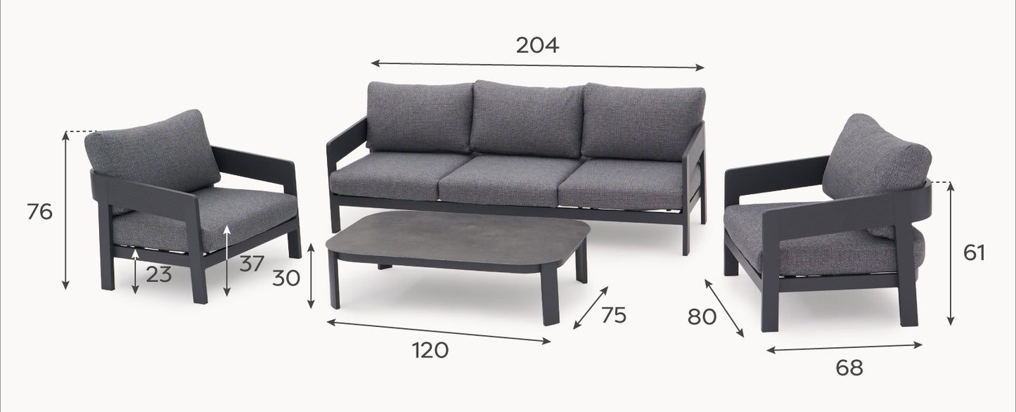 Coastline 3 Seater Aluminium Sofa Lounging Set - 1073