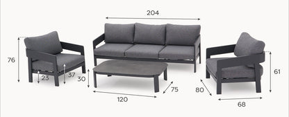 Coastline 3 Seater Aluminium Sofa Lounging Set - 1073