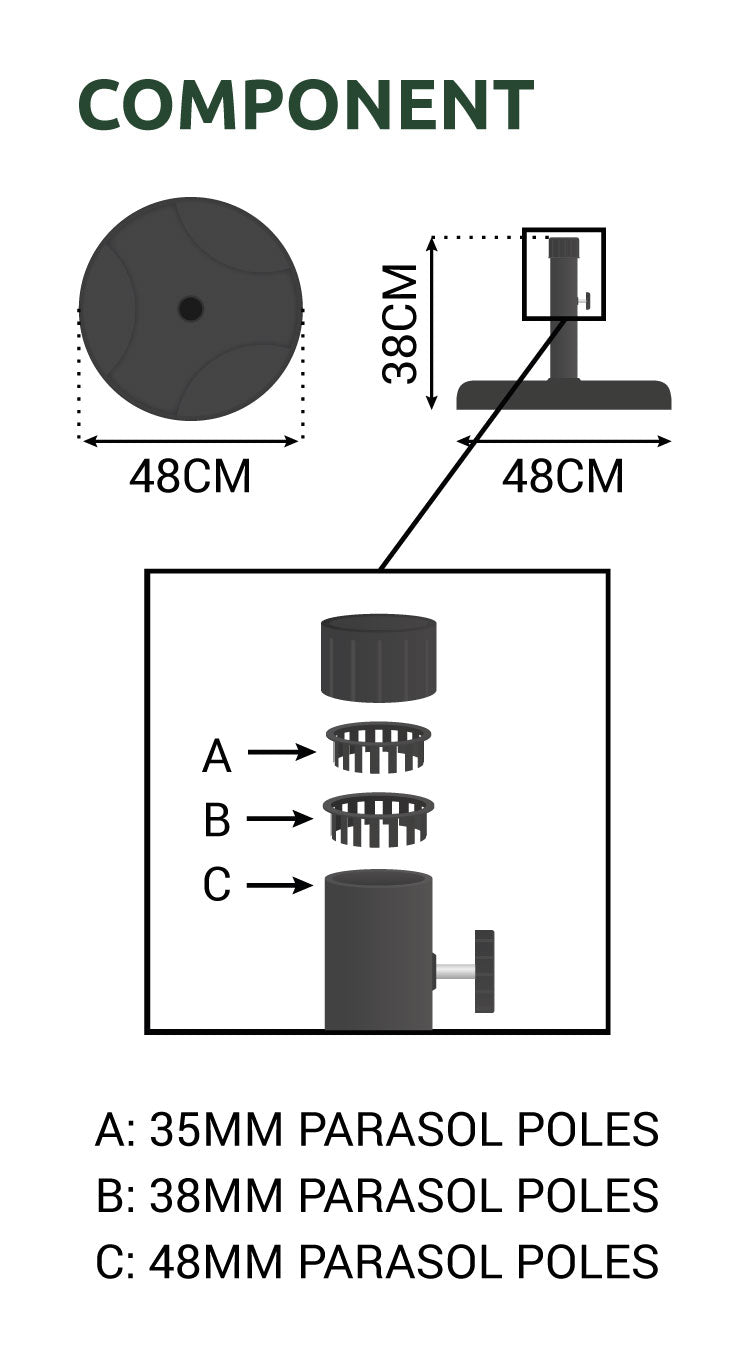 48mm Parasol Stand - 25kg Concrete Base - 1071