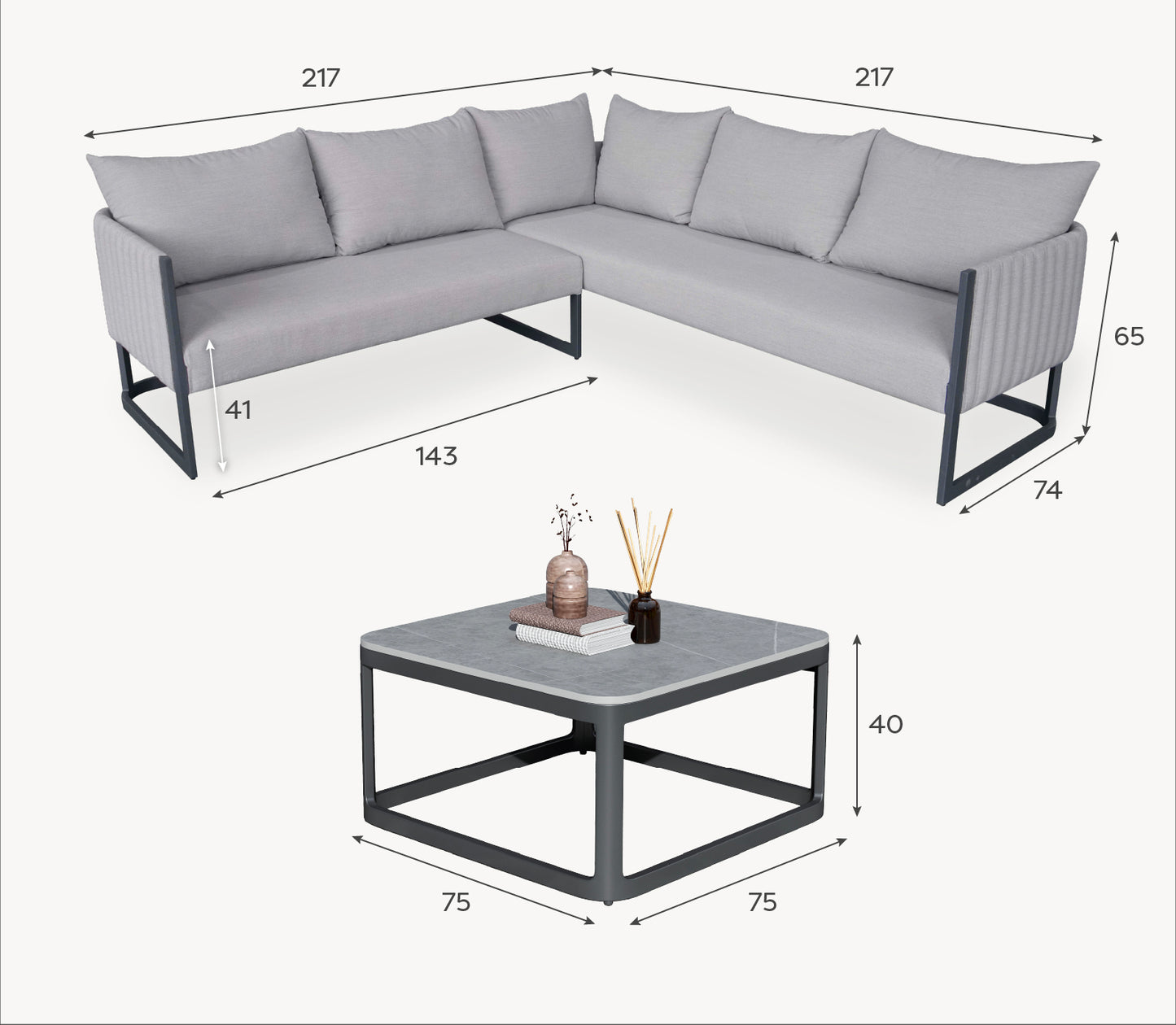 Cloud Stone All Weather Fabric Aluminium Corner Sofa Lounging Set - 1083