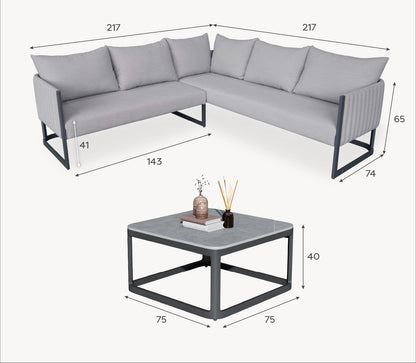 Cloud Stone All Weather Fabric Aluminium Corner Sofa Lounging Set - 1083