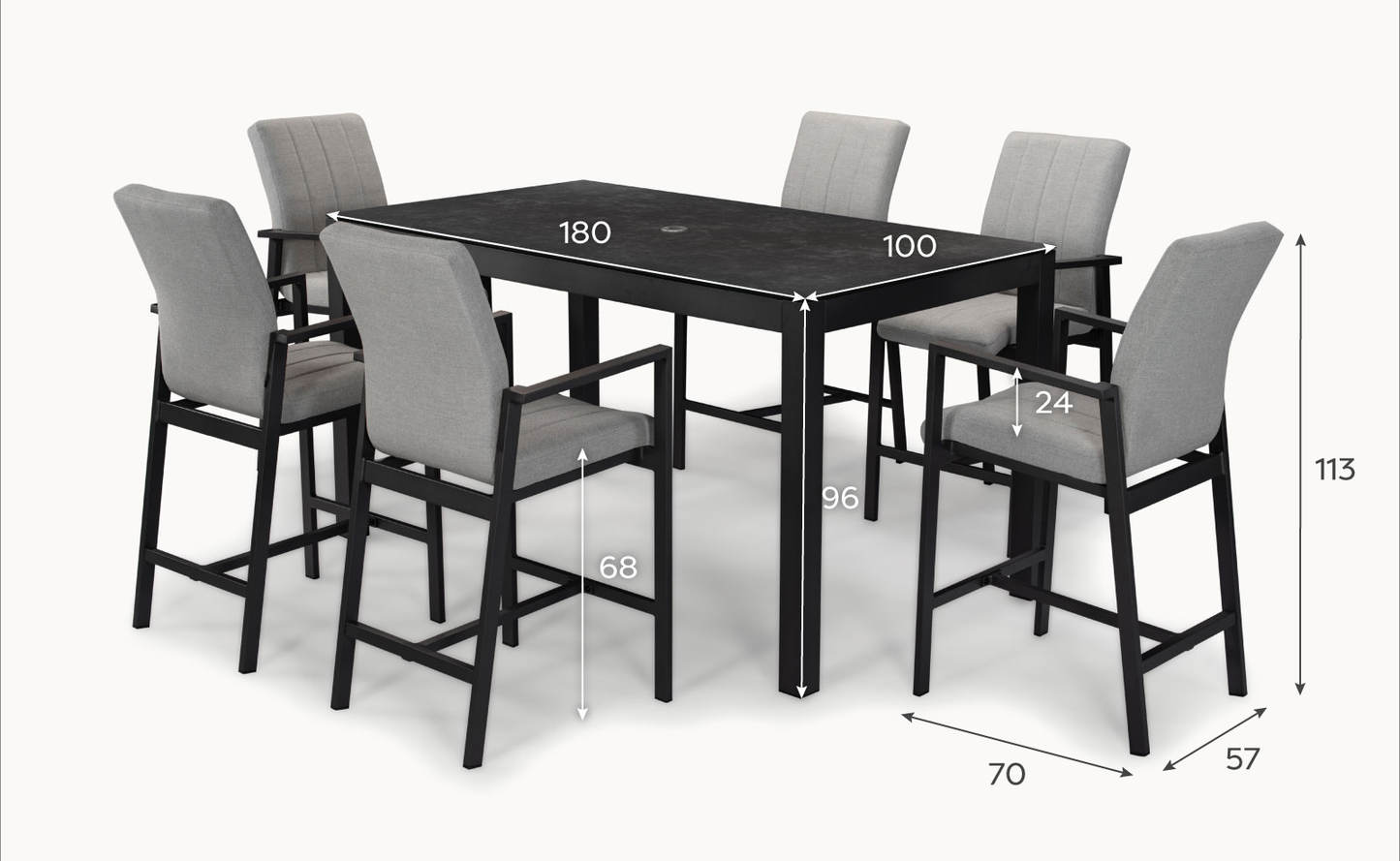 Ridge View All Weather Fabric Aluminium High 6 Seat Dining Seat - 1078