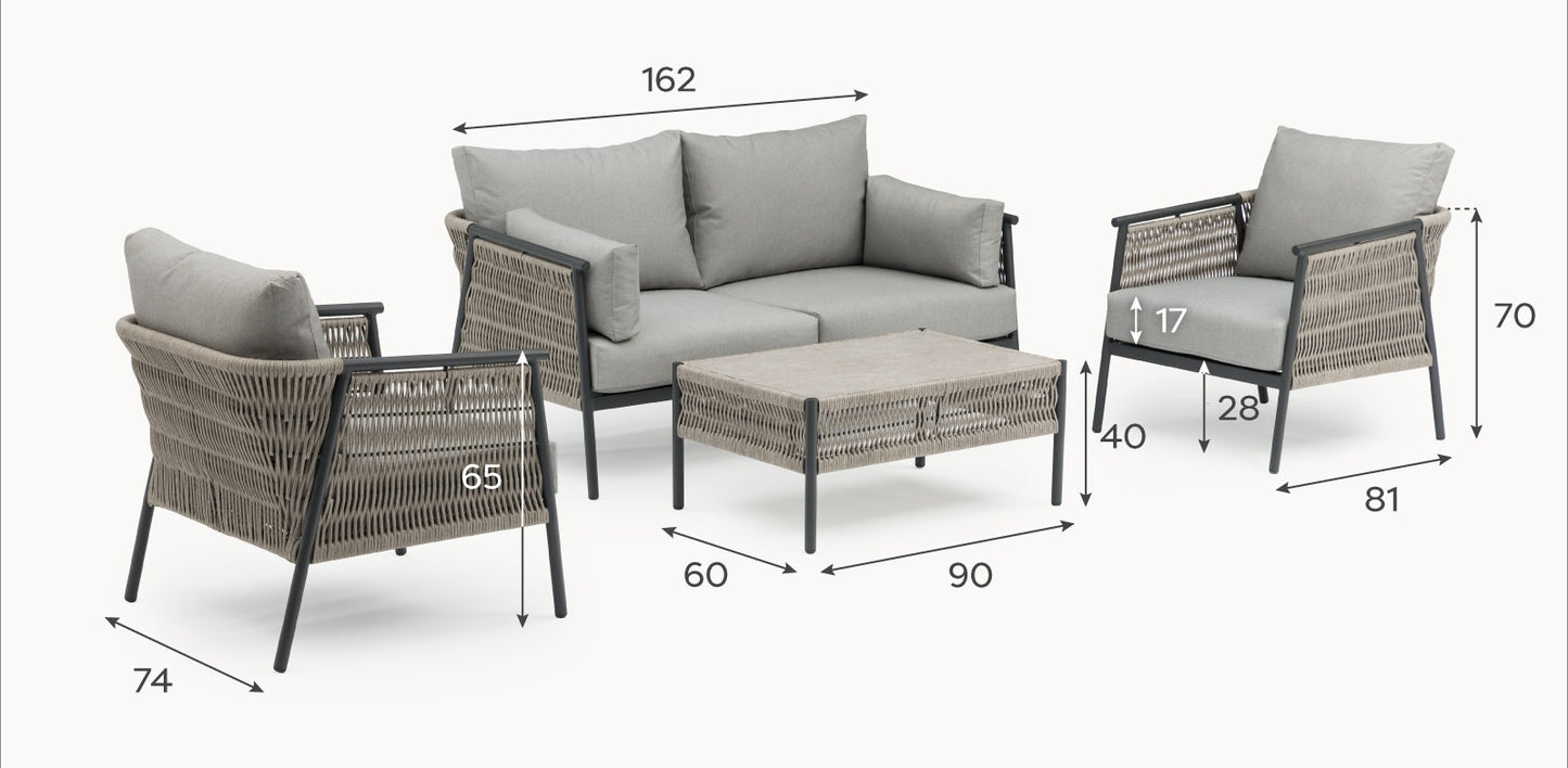 Fern Lake 2 Seater Sofa Aluminium Lounge Set - 1082
