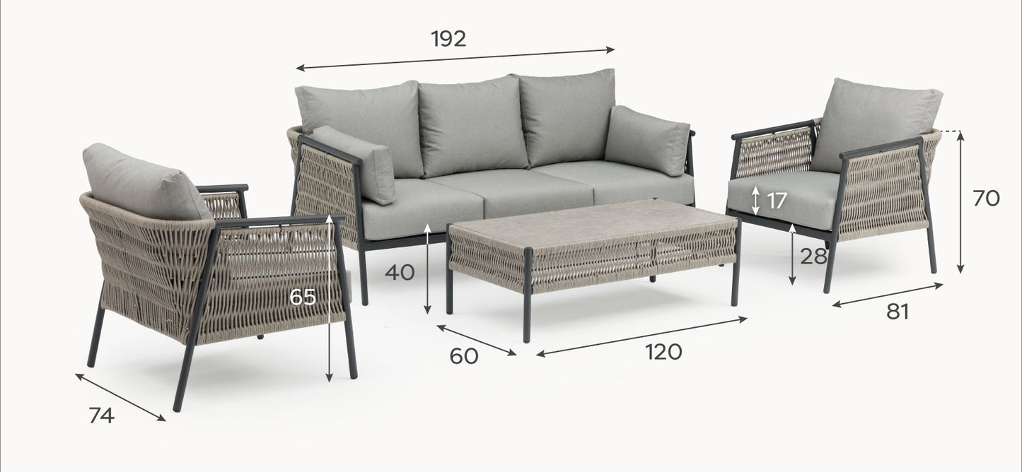 Fern Lake 3-Seater Sofa Aluminium Lounge Set - 1079