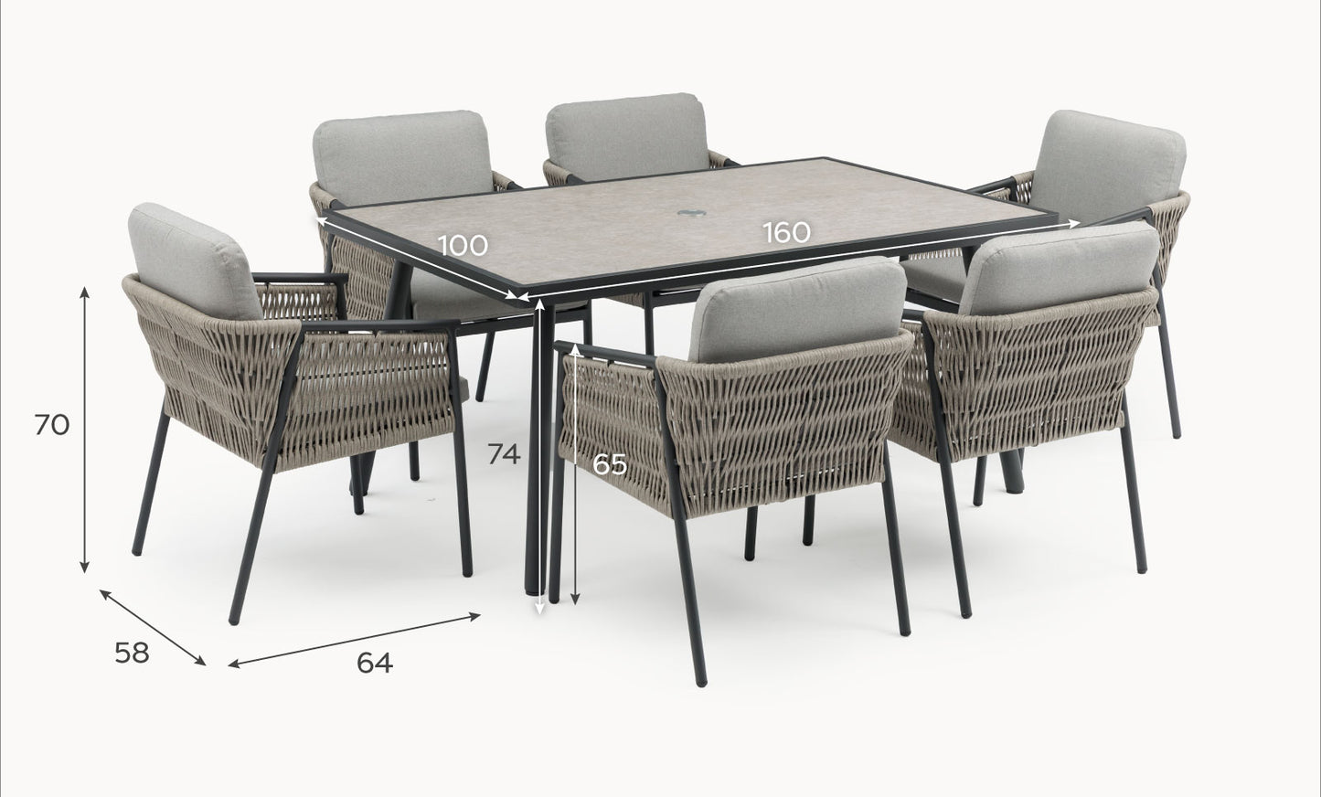 Willow 6-Seat Dining Set – Mottled Grey - 1076