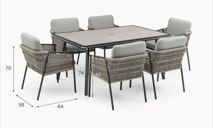 Willow 6-Seat Dining Set – Mottled Grey - 1076