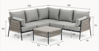 Drift Weave Rattan Aluminium Corner Sofa Lounging Set - 1074