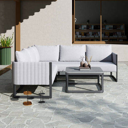 Cloud Stone All Weather Fabric Aluminium Corner Sofa Lounging Set - 1083