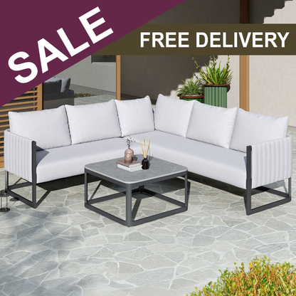 Cloud Stone All Weather Fabric Aluminium Corner Sofa Lounging Set - 1083