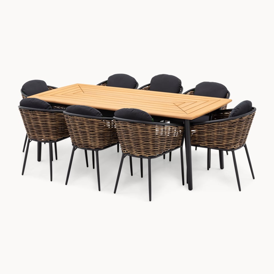 Wicker Bay 8 Seat Cane Rattan Aluminium Dining Set - 1081