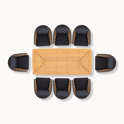 Wicker Bay 8 Seat Cane Rattan Aluminium Dining Set - 1081