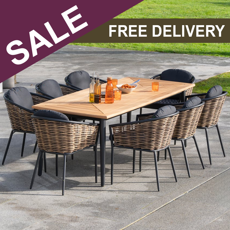 Wicker Bay 8 Seat Cane Rattan Aluminium Dining Set - 1081