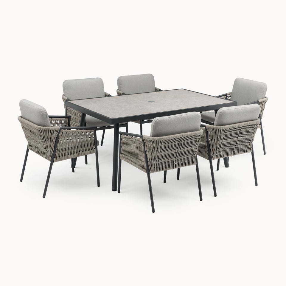 Willow 6-Seat Dining Set – Mottled Grey - 1076