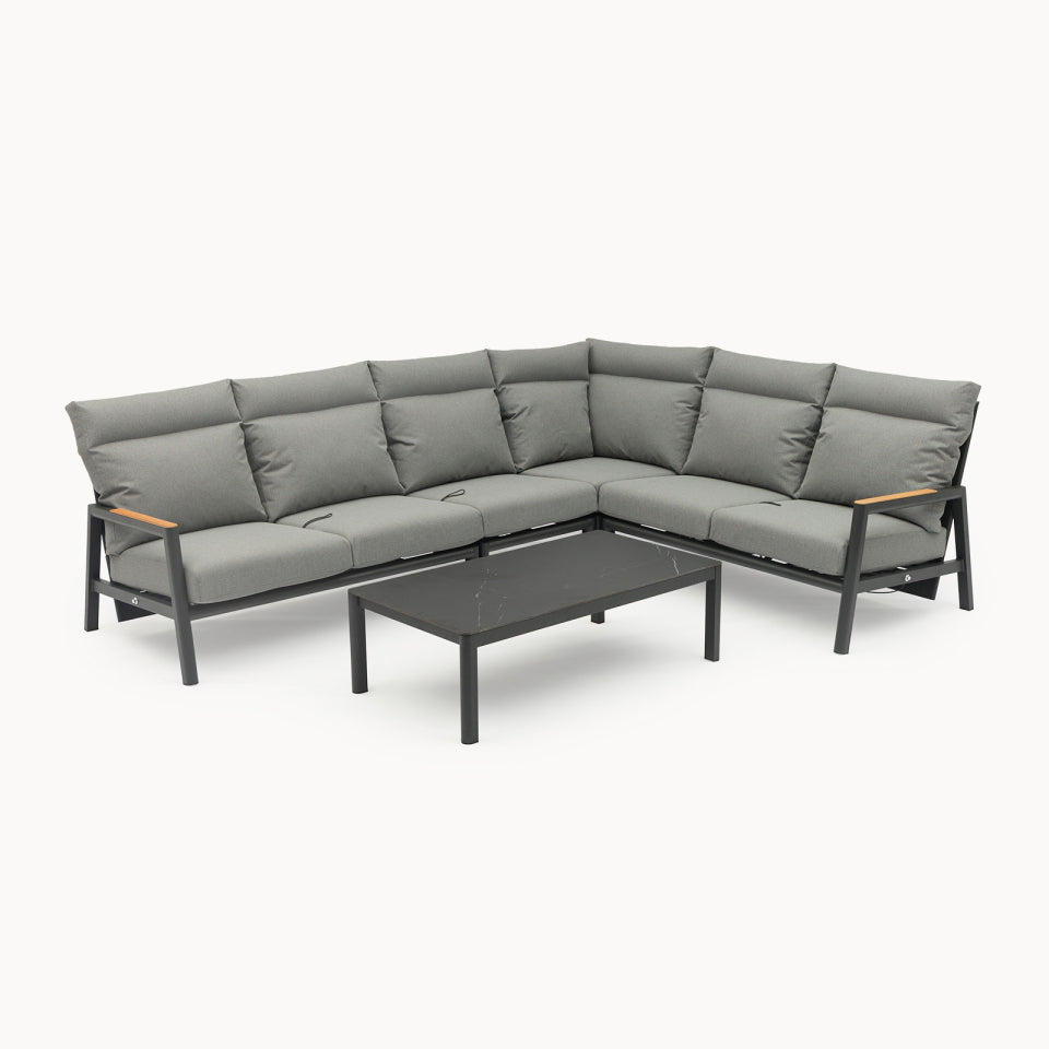 Iron Wood Reclining Corner Sofa Set - 1084